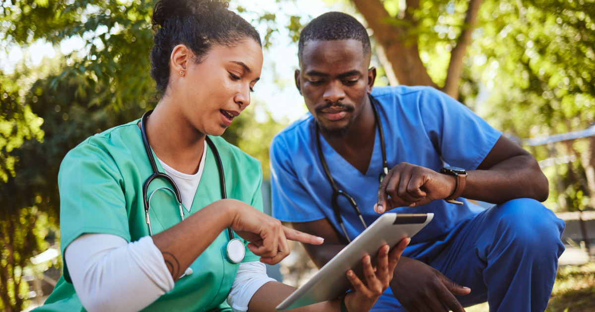Healthcare workers using digital tools for peer-to-peer knowledge sharing in Kenya